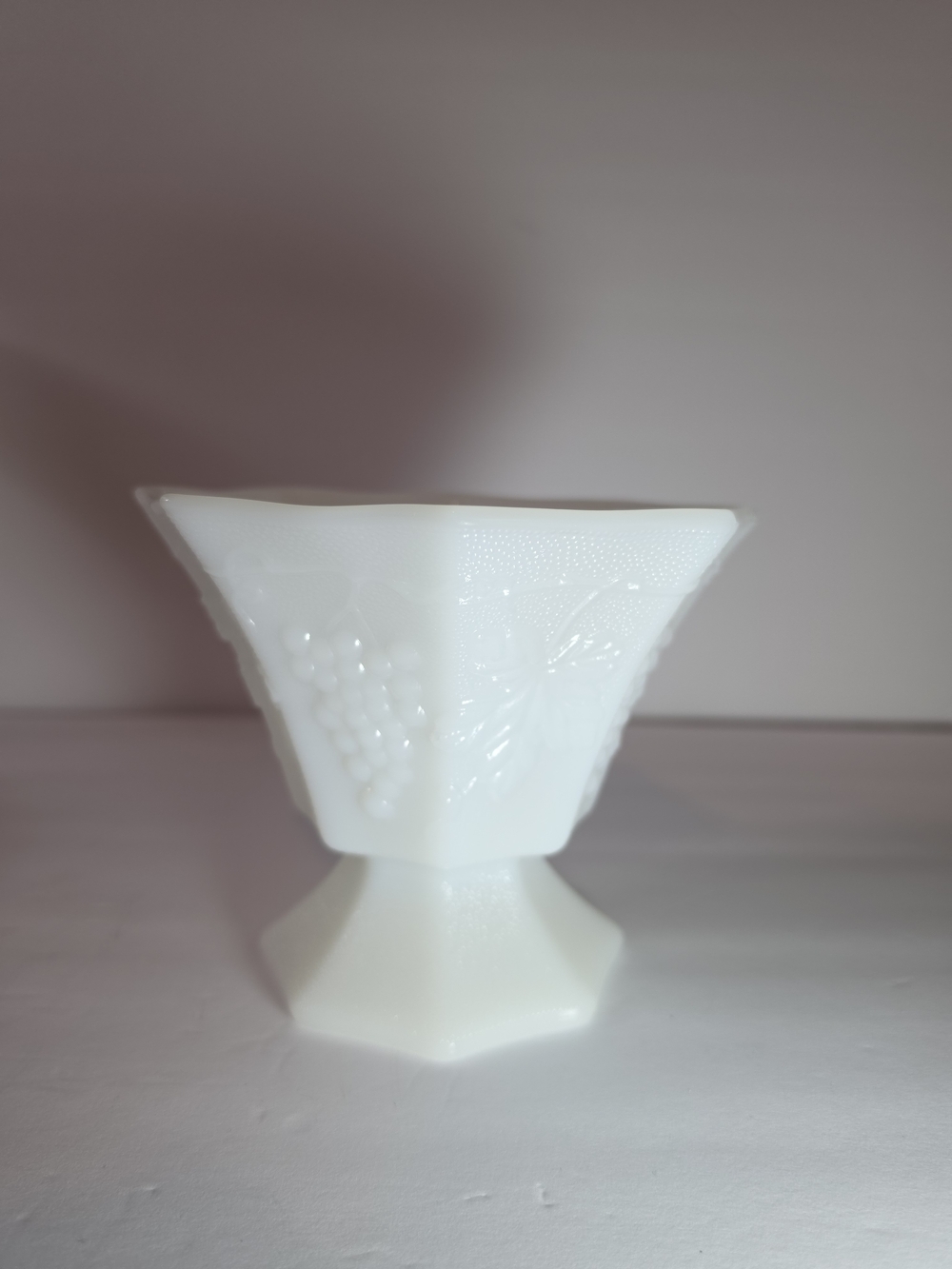 Vintage Anchor Hocking Milk Glass Harvest Grape Pedestal Dish